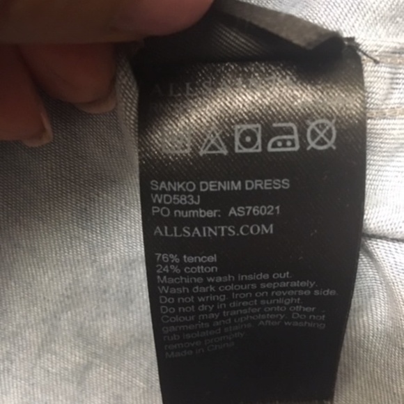 AllSaints SANKO Blue Denim Shirt Dress Button Front Drawstring - Picture 7 of 11